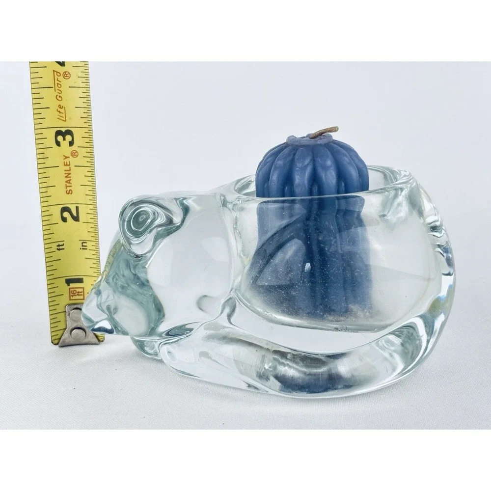 VTG Indiana Glass Heavy Sleeping Kitty Cat Candle Tea Light Holder Paperweight
